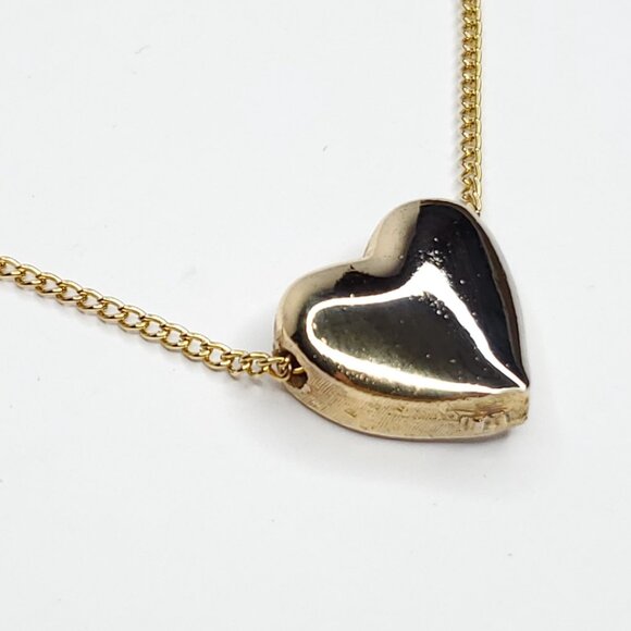 Vintage Heart Pendant Necklace Goldtone Puff Thick Heavy 3/4" X 16" - Picture 2 of 4